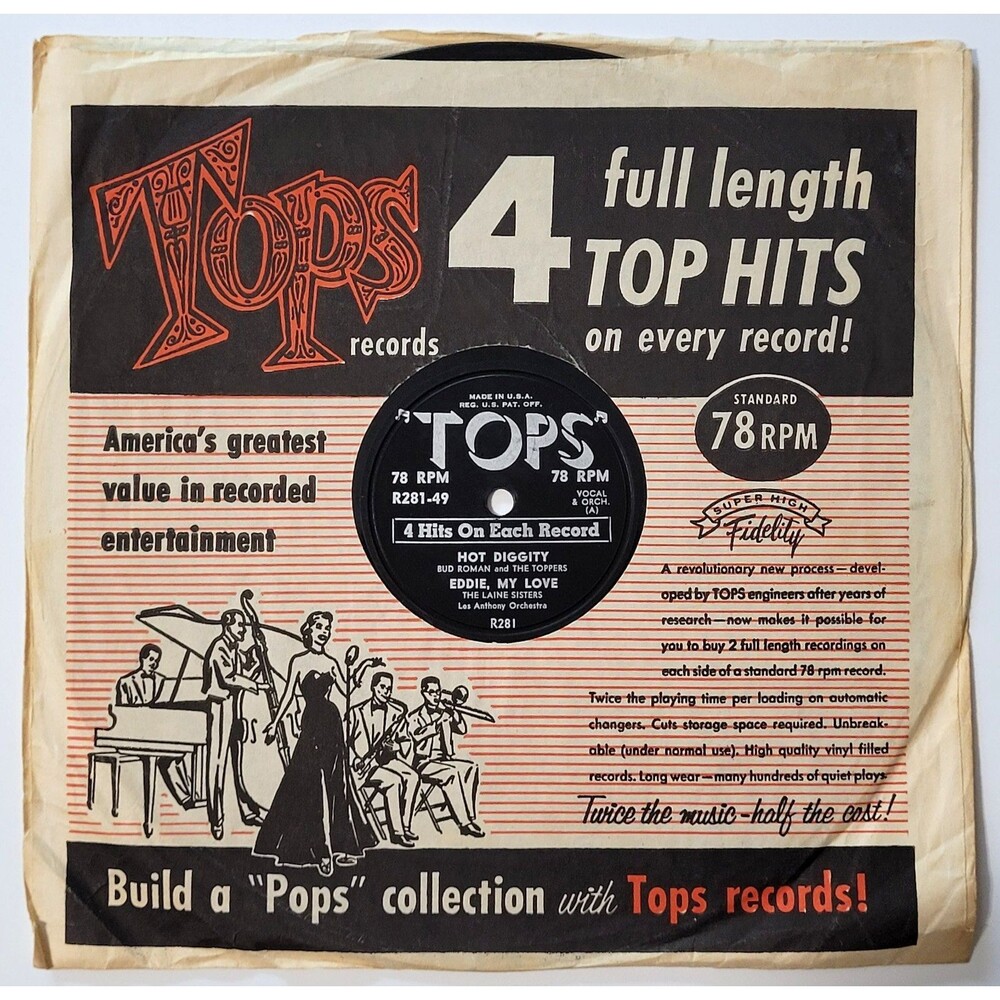 Bud Roman & Various 78 RPM "Hot Diggity / Lovley One" Tops Records E- 1950s Pop